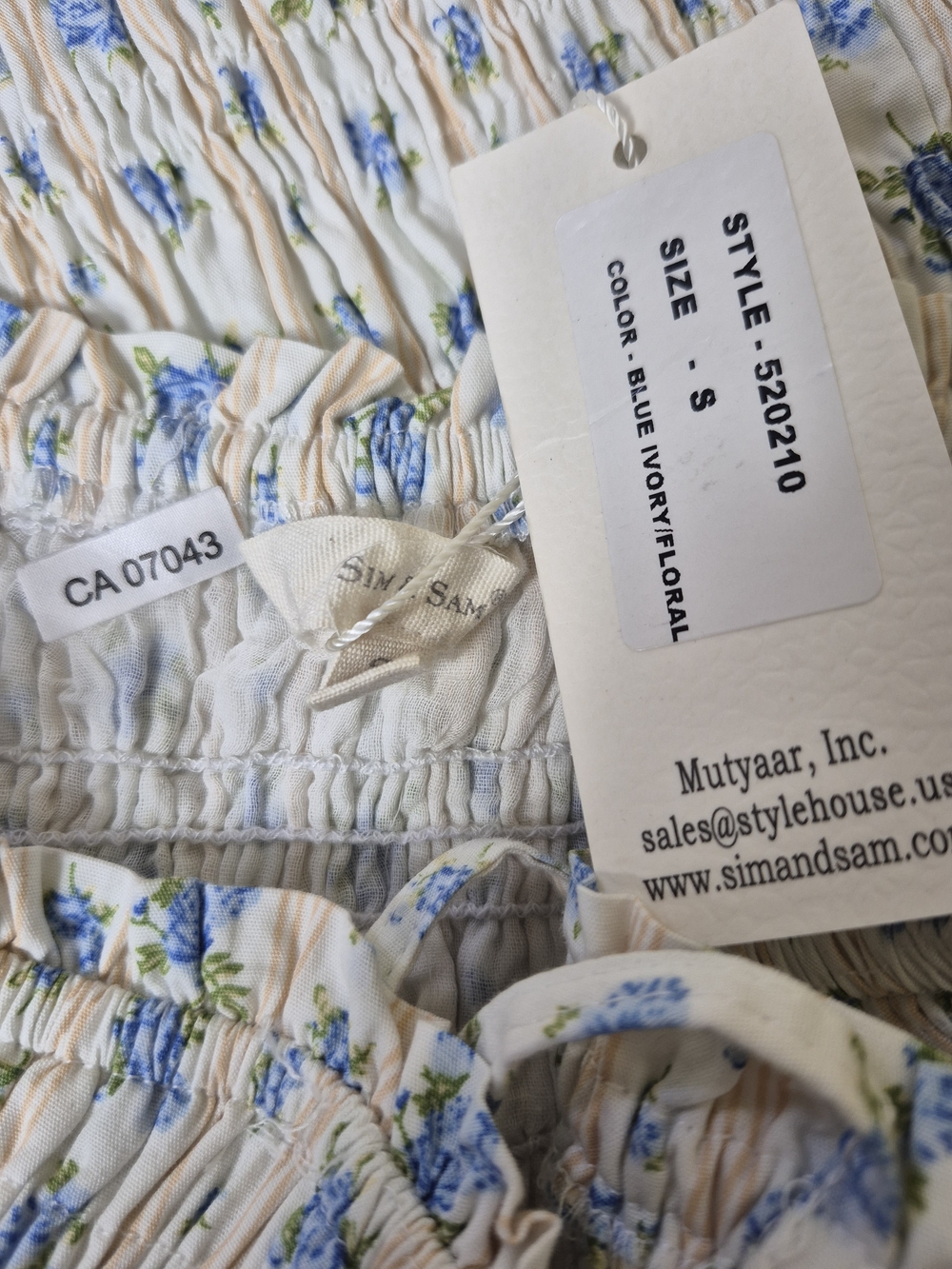 Sim & Sam Blue Floral Smocked Drop Waist Mini Dress, Small - Picture 7 of 7